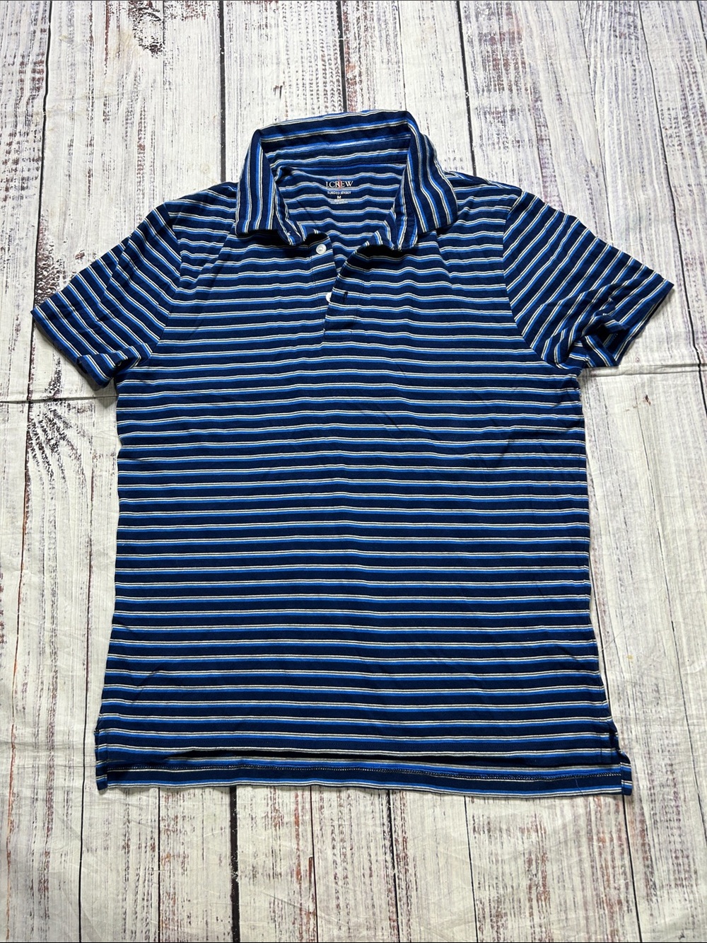 J. Crew Navy and Light Blue Striped Polo